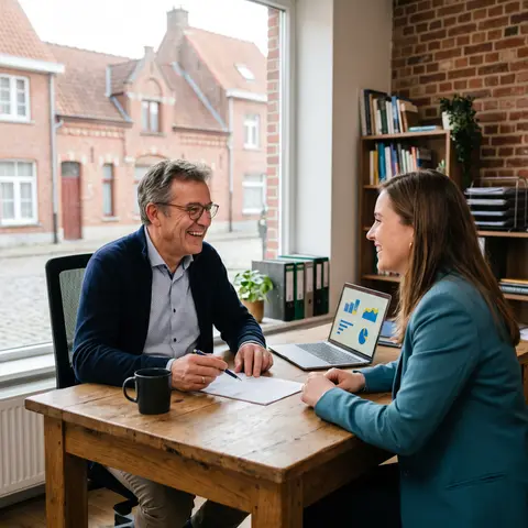Boekhouder bespreekt documenten met een jonge ondernemer